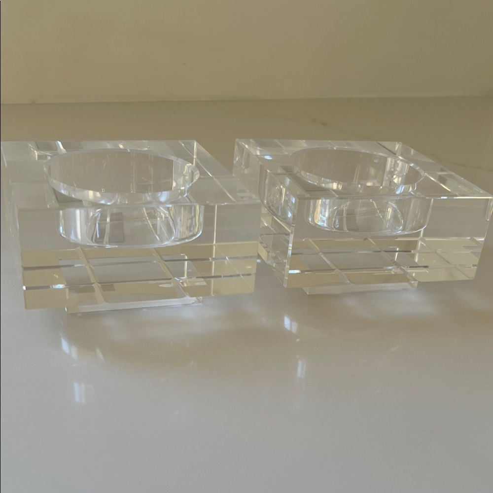 Pair of Modern Square Crystal Candle Holders